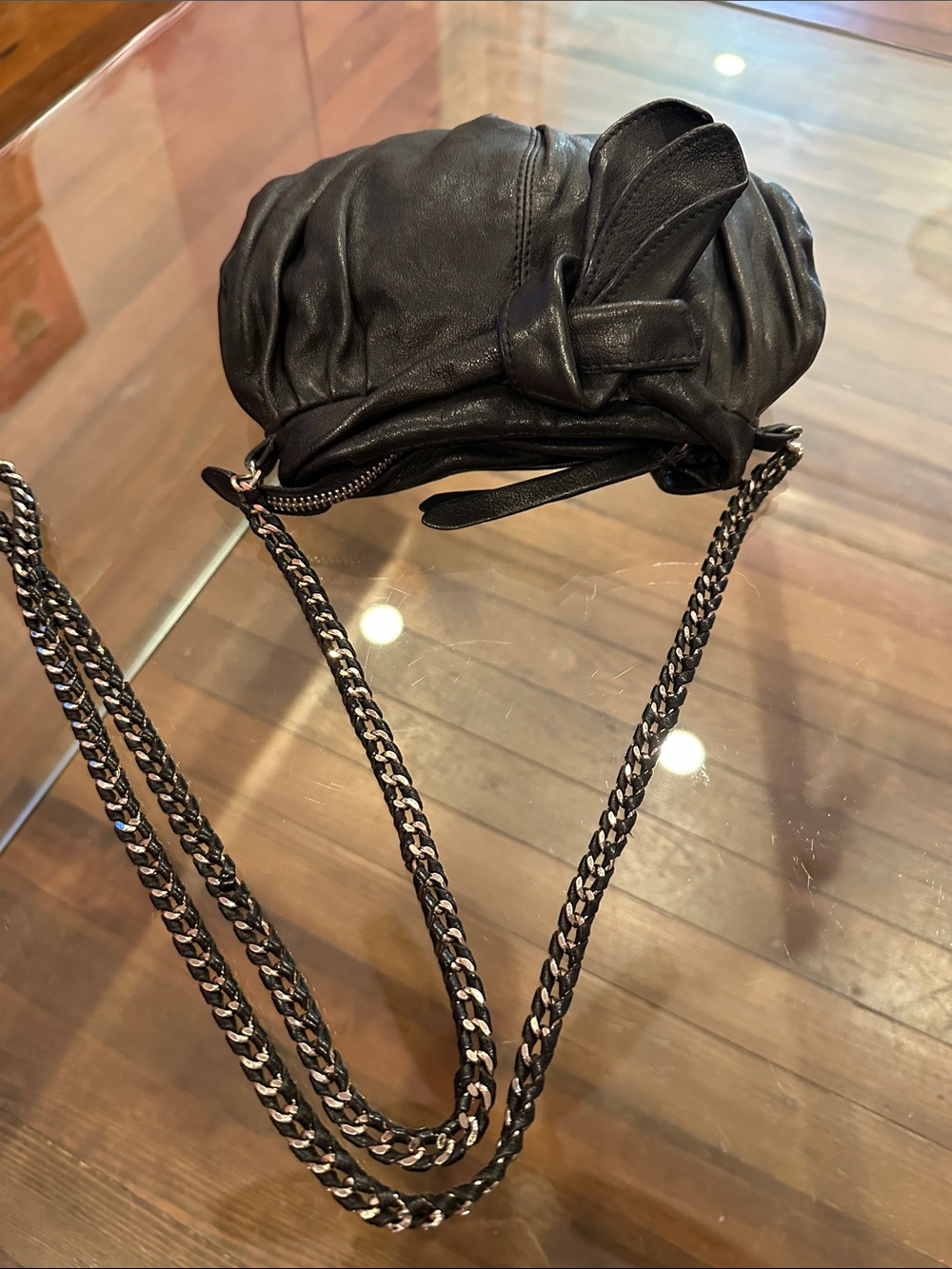 Junior Drake Black Leather Knot-Detail Chain Mini Bag